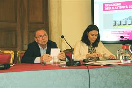 Dorigatti introduce la conferenza stampa con Antonia Menghini