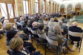 La sala Depero gremita durante la presentazione del libro