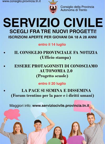 Servizio civile, iscrizioni aperte a palazzo Trentini